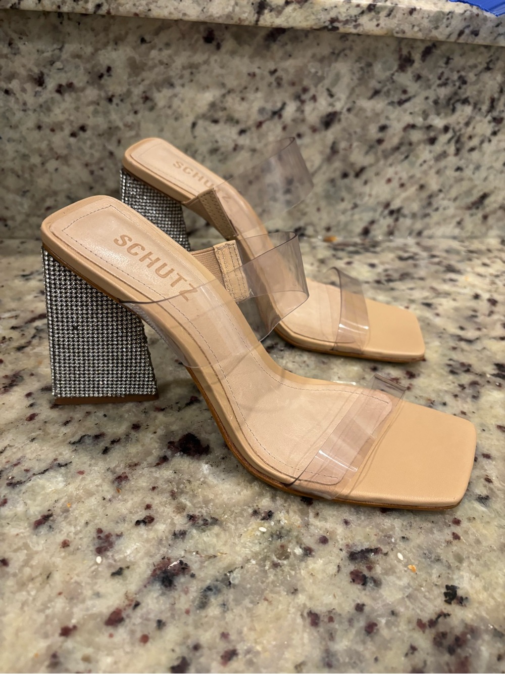 Schutz Victorie Block Heel Sandal Size 6.5 rhinestone